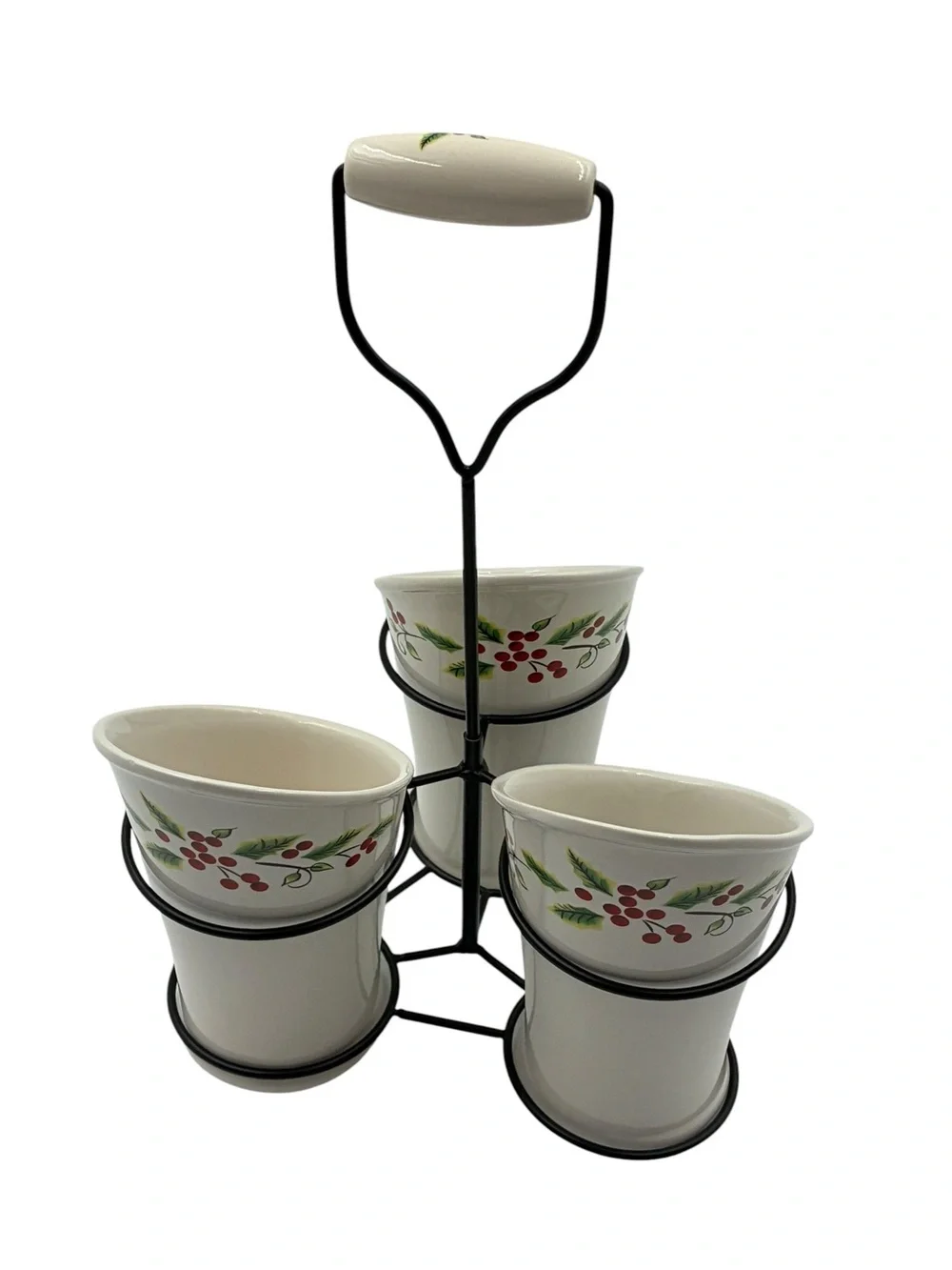 Collections Etc Christmas Holly Berry Flatware Utensil Caddy 3 Cup Holder